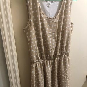 Tan polka dot tank dress with stretchy waist.